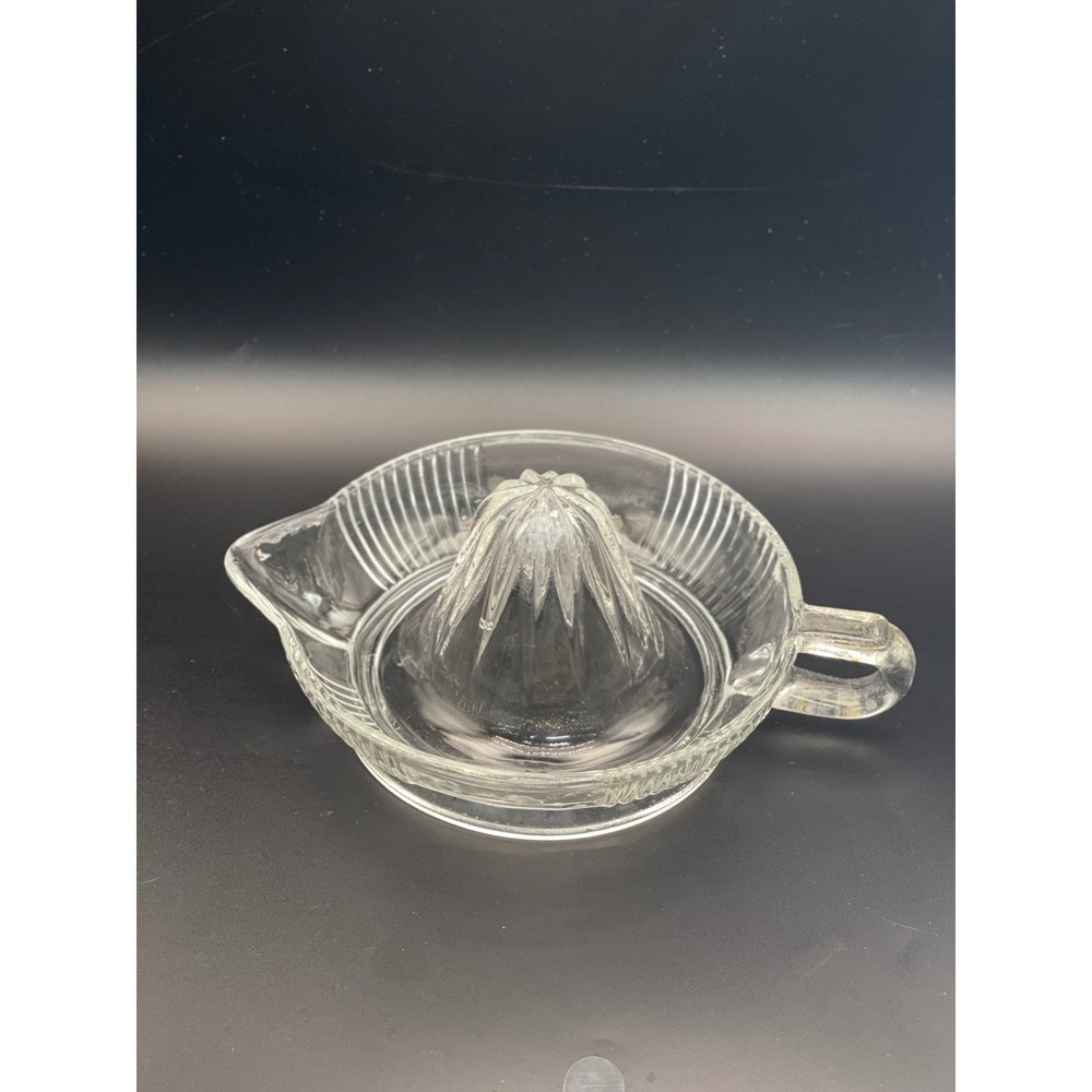 Vintage Clear Glass Citrus Juicer Reamer with Handle and Spout Ribbed Design